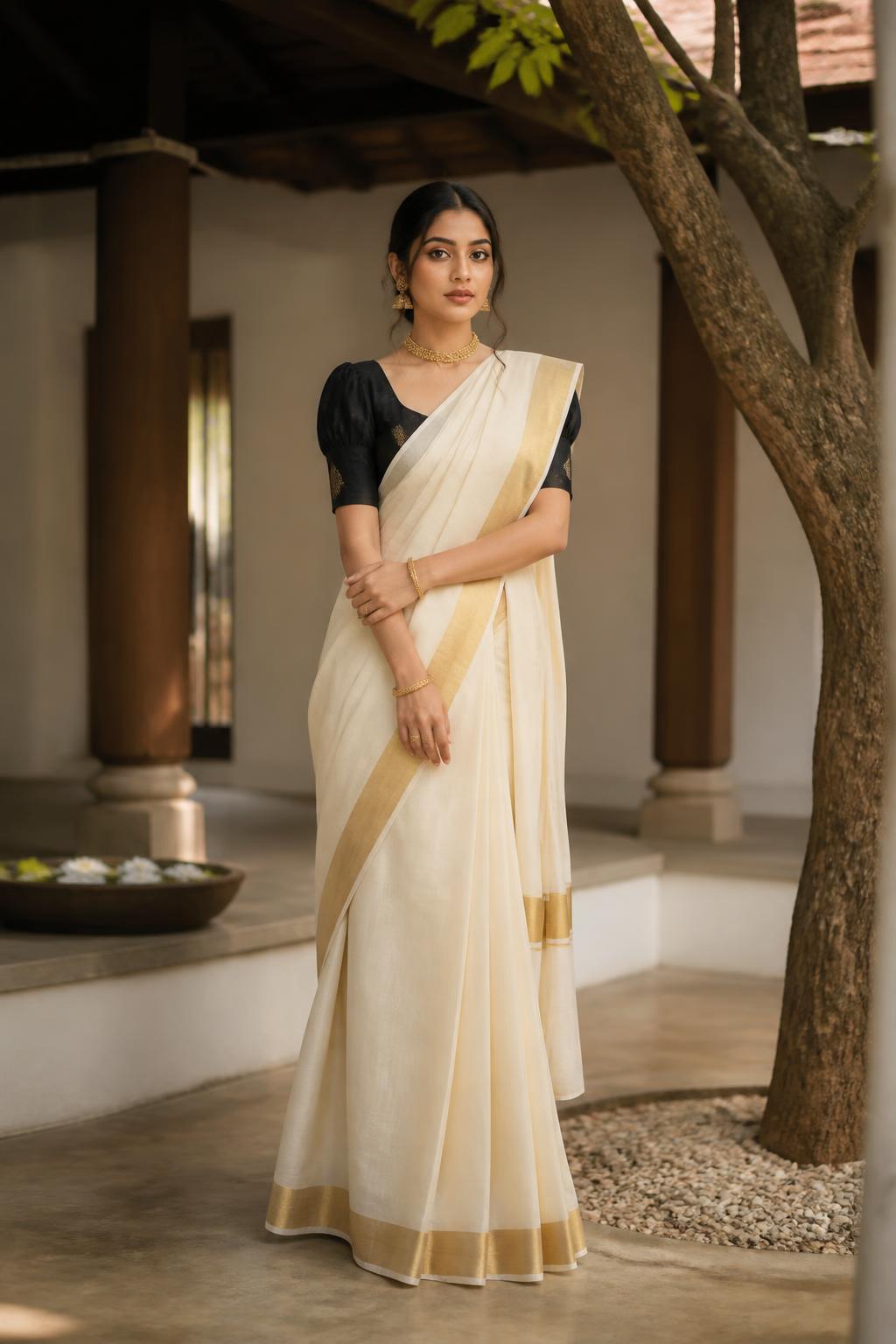 Kerala-inspired dhavani editorial — Chapter three of the Thraya look book