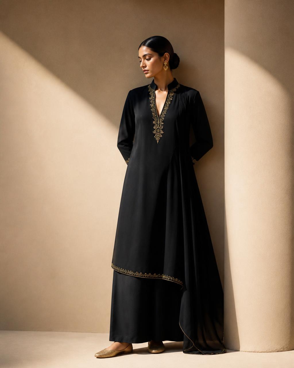Midnight kurtha set editorial look — Chapter five of the Thraya look book