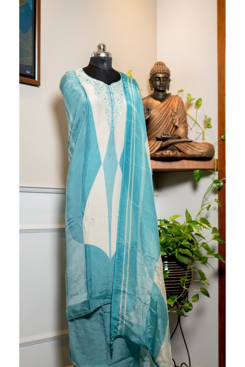 Elegant Pearl-Work Pure Muslin Churidar Set