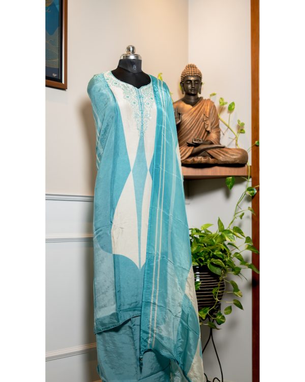 Elegant Pearl-Work Pure Muslin Churidar Set