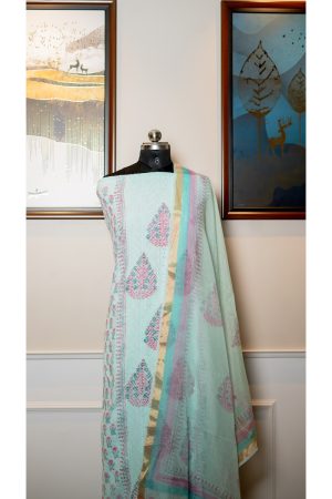 Azure Blossom – Chiken Embroidered Cotton Elegance