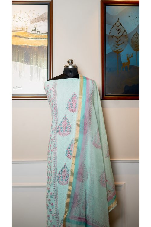 Azure Blossom – Chiken Embroidered Cotton Elegance