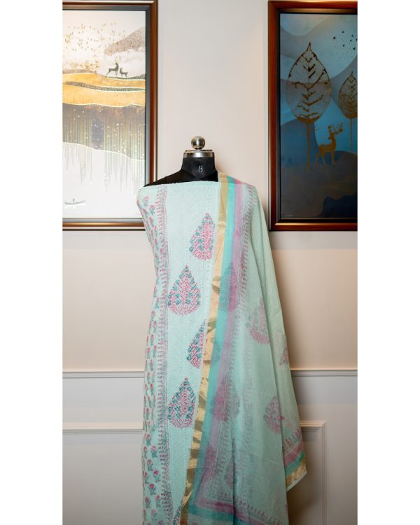 Azure Blossom – Chiken Embroidered Cotton Elegance
