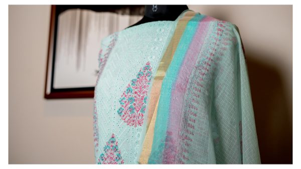 Azure Blossom – Chiken Embroidered Cotton Elegance - Image 3