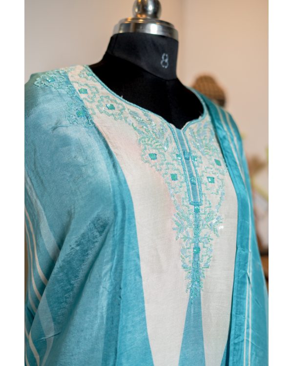 Elegant Pearl-Work Pure Muslin Churidar Set - Image 2