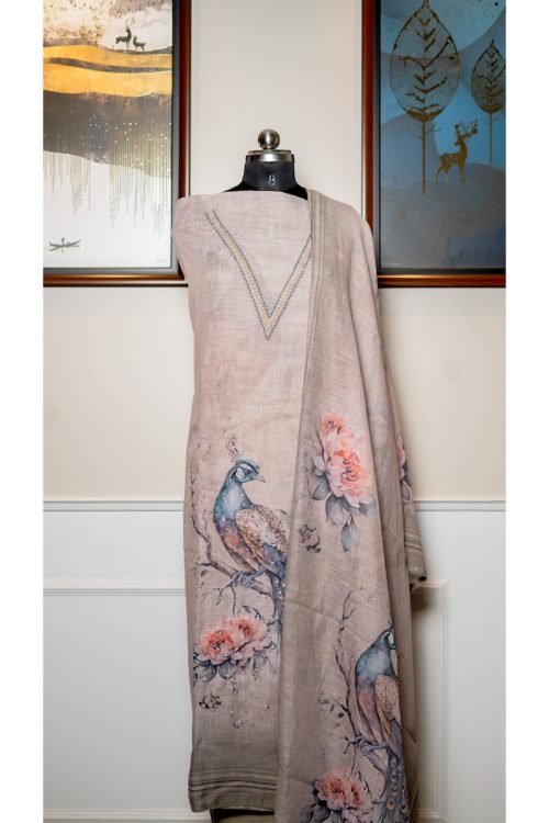 Peacock Petals – Elegant Linen Ensemble