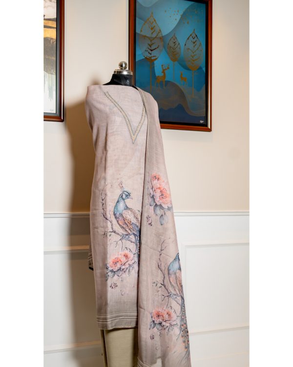 Peacock Petals – Elegant Linen Ensemble - Image 2