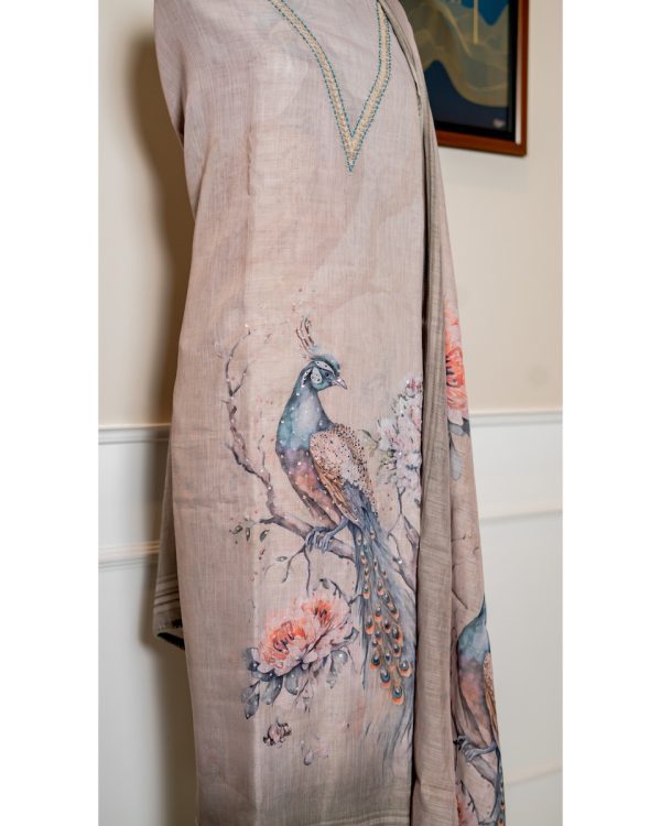 Peacock Petals – Elegant Linen Ensemble - Image 3