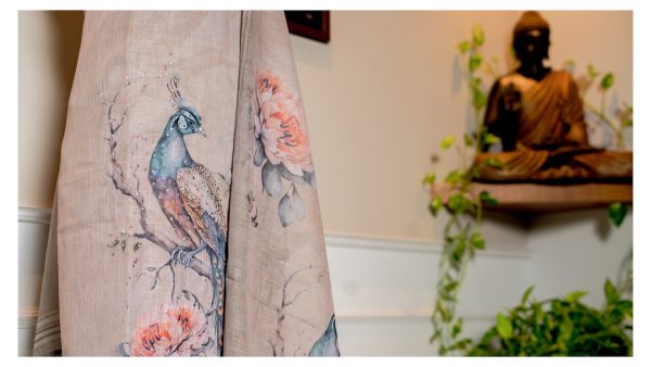 Peacock Petals – Elegant Linen Ensemble - Image 4