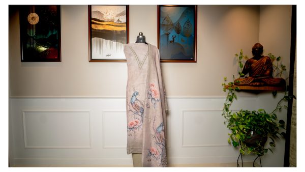 Peacock Petals – Elegant Linen Ensemble - Image 6
