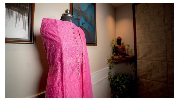 Pink Blossom – Organza & Lucknowi Embroidered Ensemble - Image 3