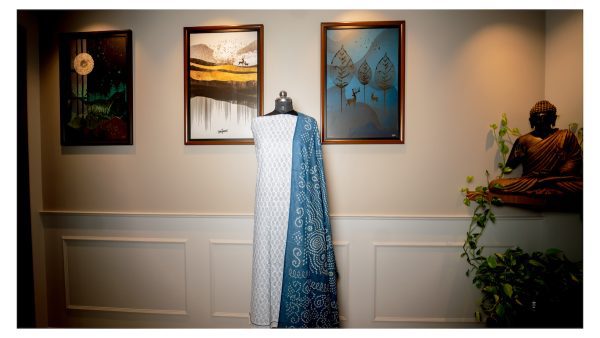 Azure Moonglow – Chikankari & Cotton Fusion - Image 2